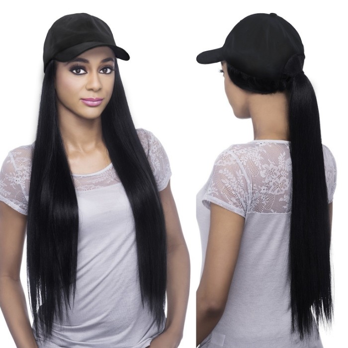 Kriyya Baseball Cap Wig With Hair Extensions Straight Human Hair Wig ...