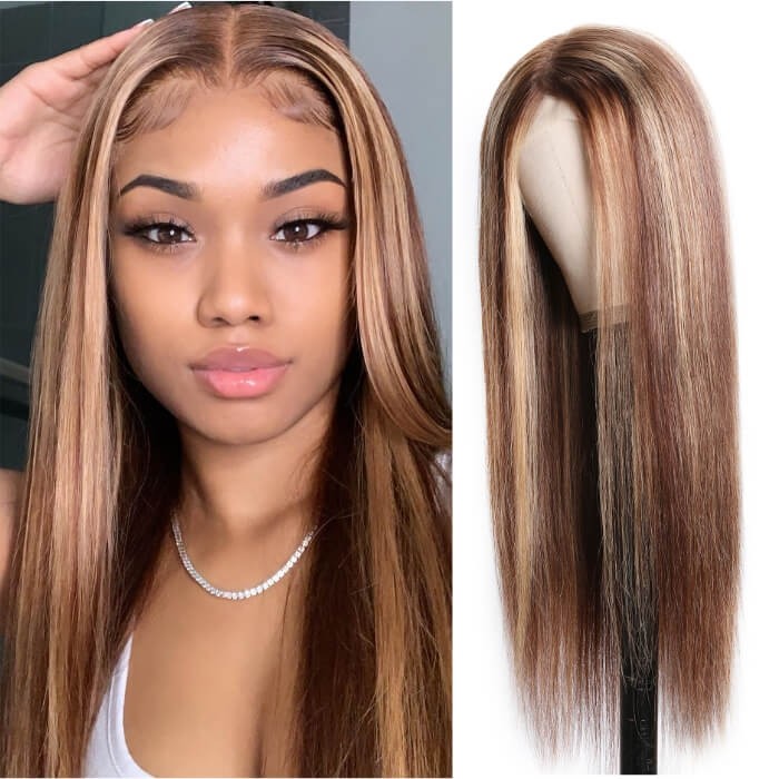 Kriyya X Straight Lace Front Wigs Honey Blonde Highlight Human Hair