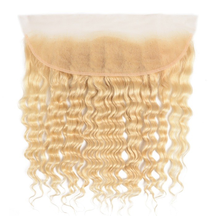 Kriyya 4 Bundles 613 Blonde Brazilian Deep Wave Human Hair Weave With 13x4 Lace Frontal 