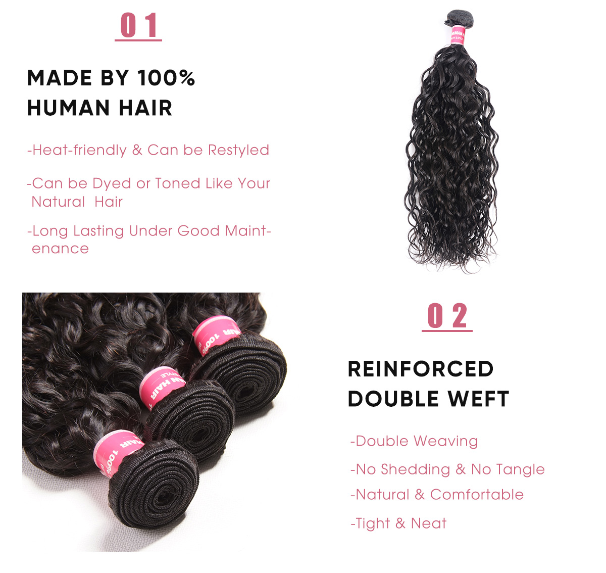 Kriyya Brazilian Water Wave Bundles 4 Pcs Unprocessed Virgin Hair 